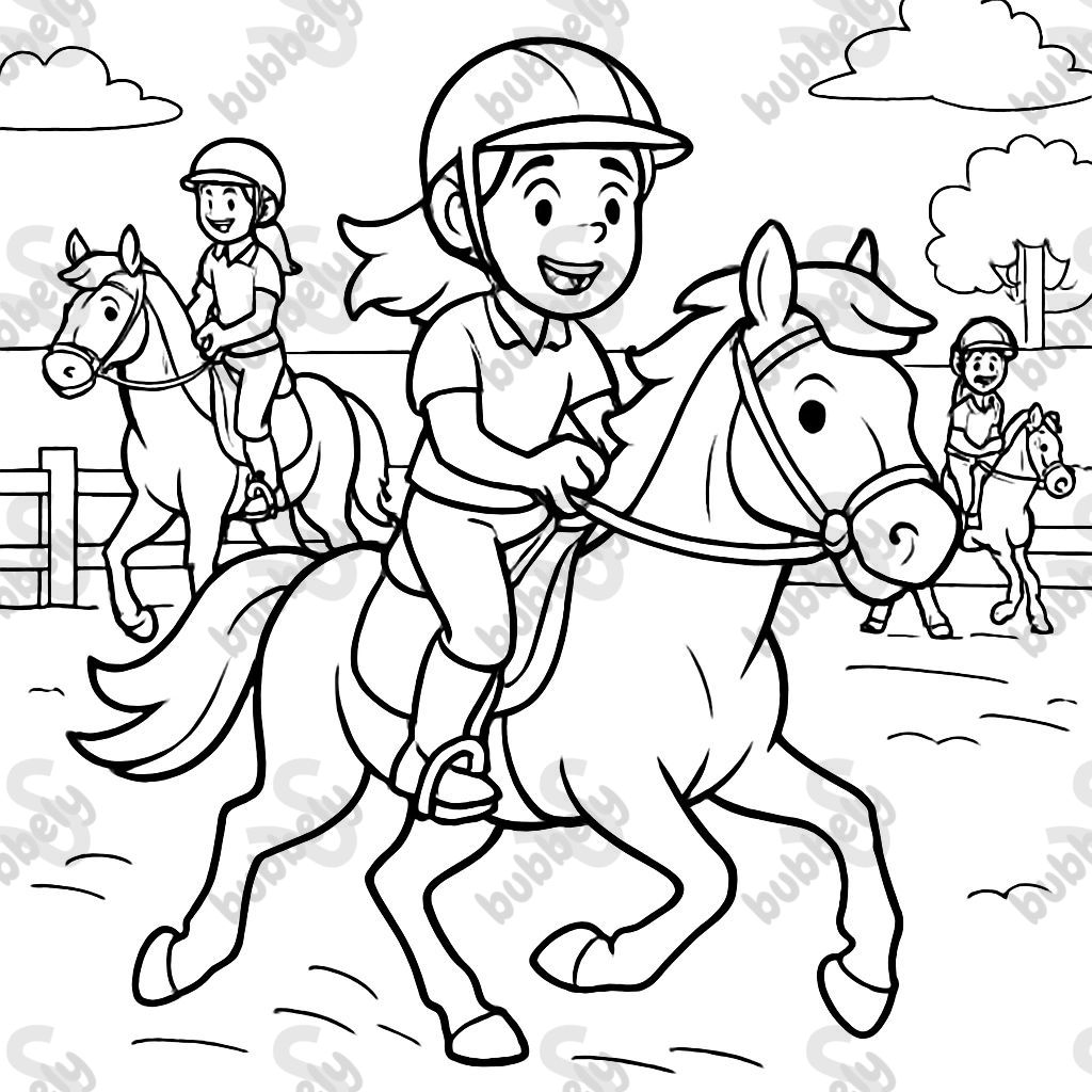 A group of female riders, wearing helmets, on their horses in a riding arena A group of female riders, wearing helmets, on their horses in a riding arena