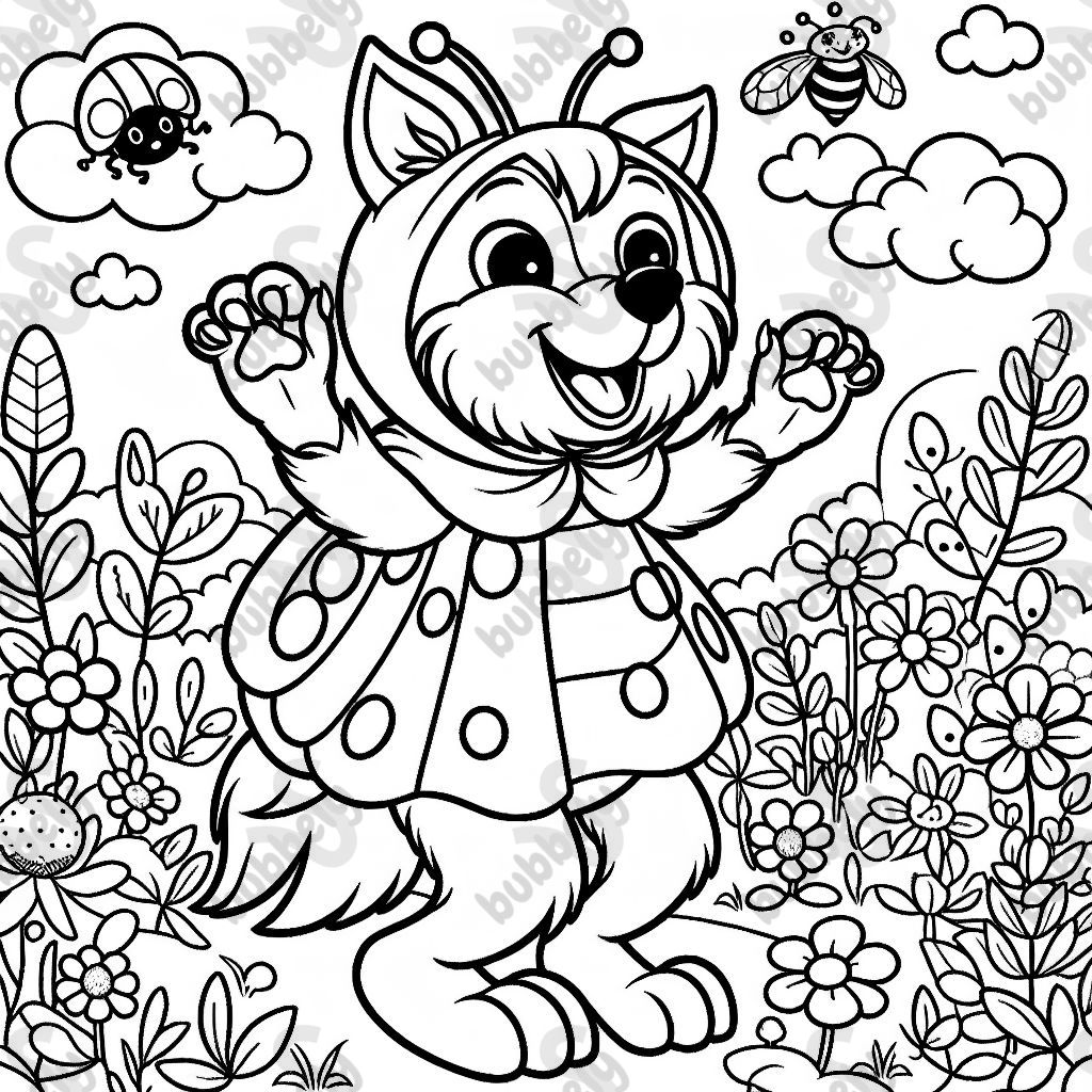 Loup dans un costume de coccinelle Loup dans un costume de coccinelle