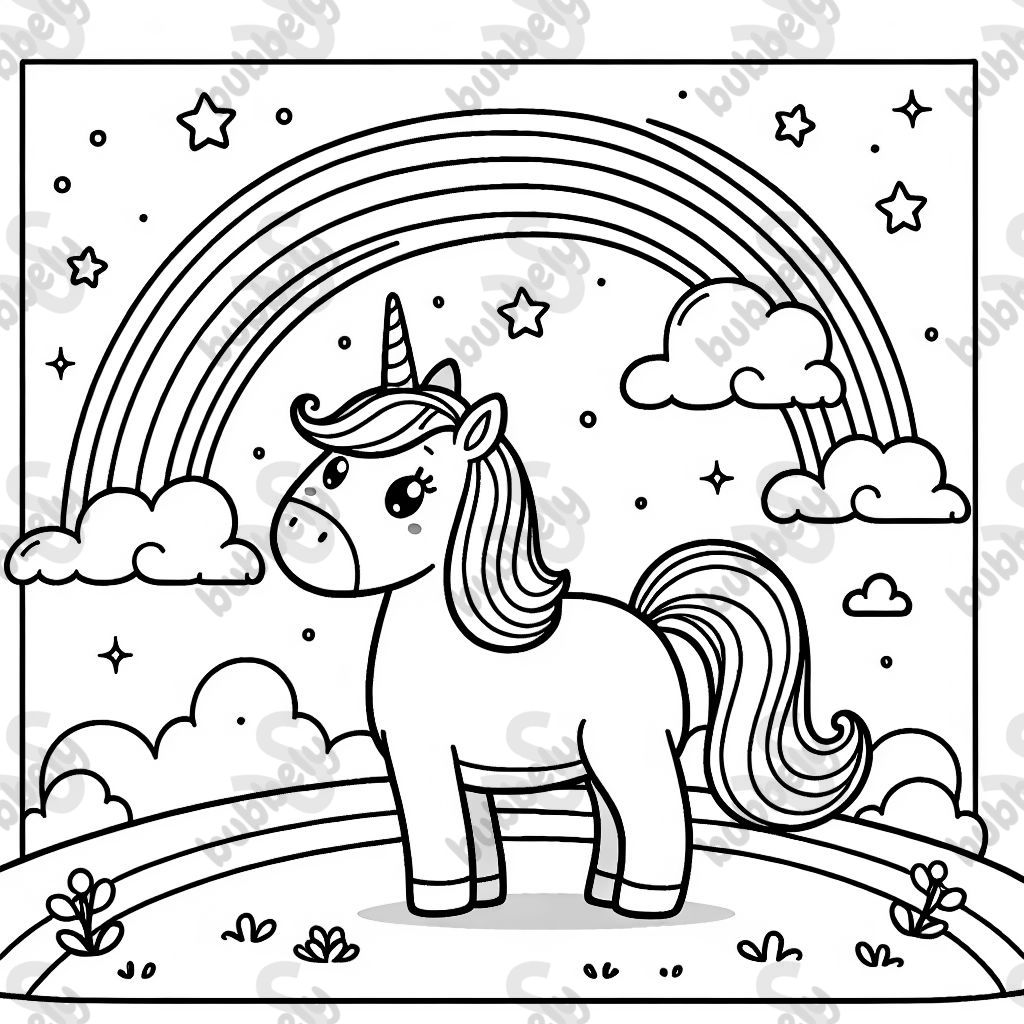un unicornio sobre un arcoíris