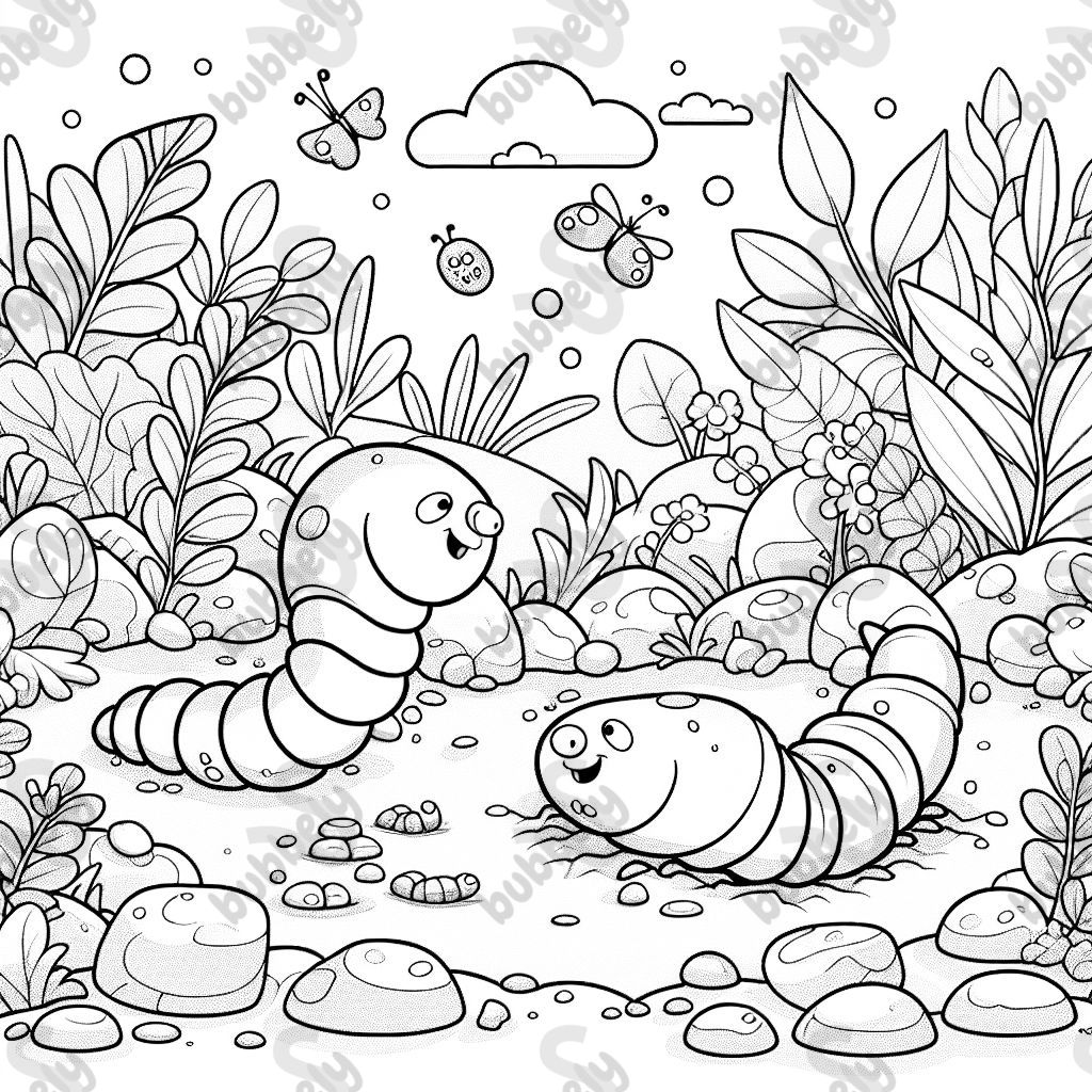 Two earthworms and various beetles underground Two earthworms and various beetles underground