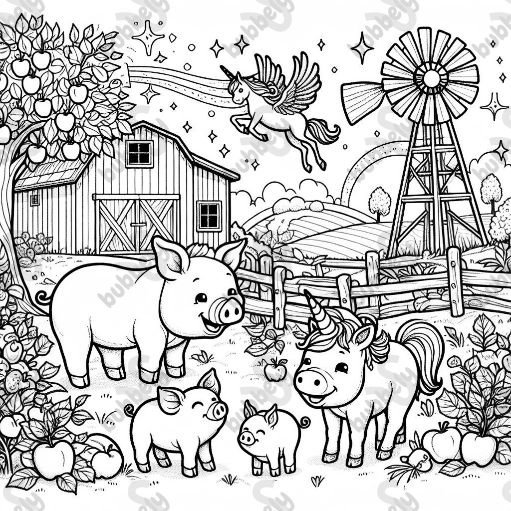 Ferkel und Einhörner auf einem Bauernhof Ferkel und Einhörner auf einem Bauernhof