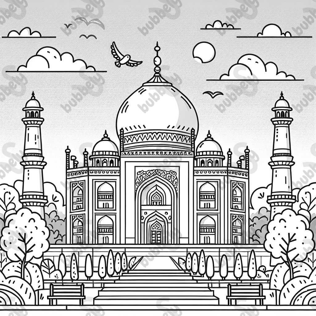 El Taj Mahal es un hermoso mausoleo en India, conocido por su impresionante arquitectura y hermosos jardines. Es un tema popular para las páginas de dibujo y colorear de los niños. El Taj Mahal es un hermoso mausoleo en India, conocido por su impresionante arquitectura y hermosos jardines. Es un tema popular para las páginas de dibujo y colorear de los niños.