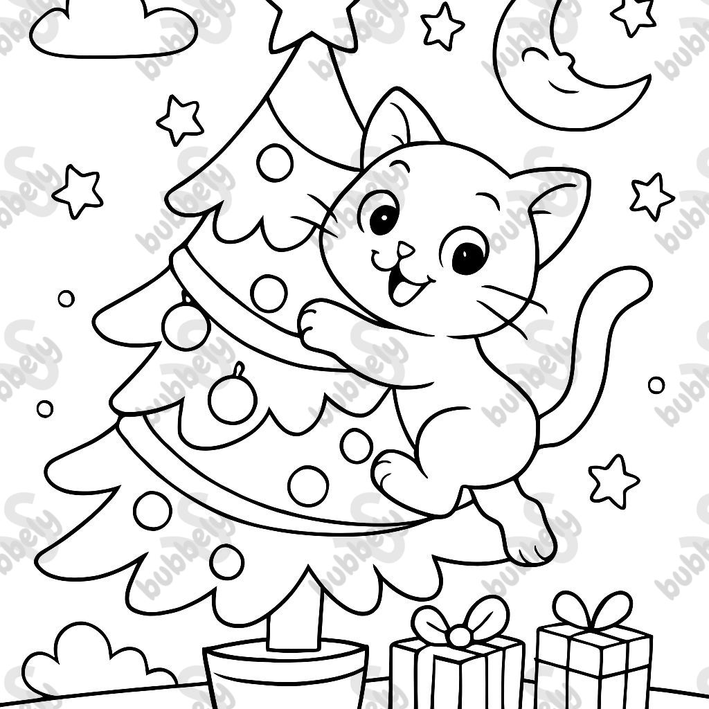 un chaton grimpant un arbre de Noël un chaton grimpant un arbre de Noël