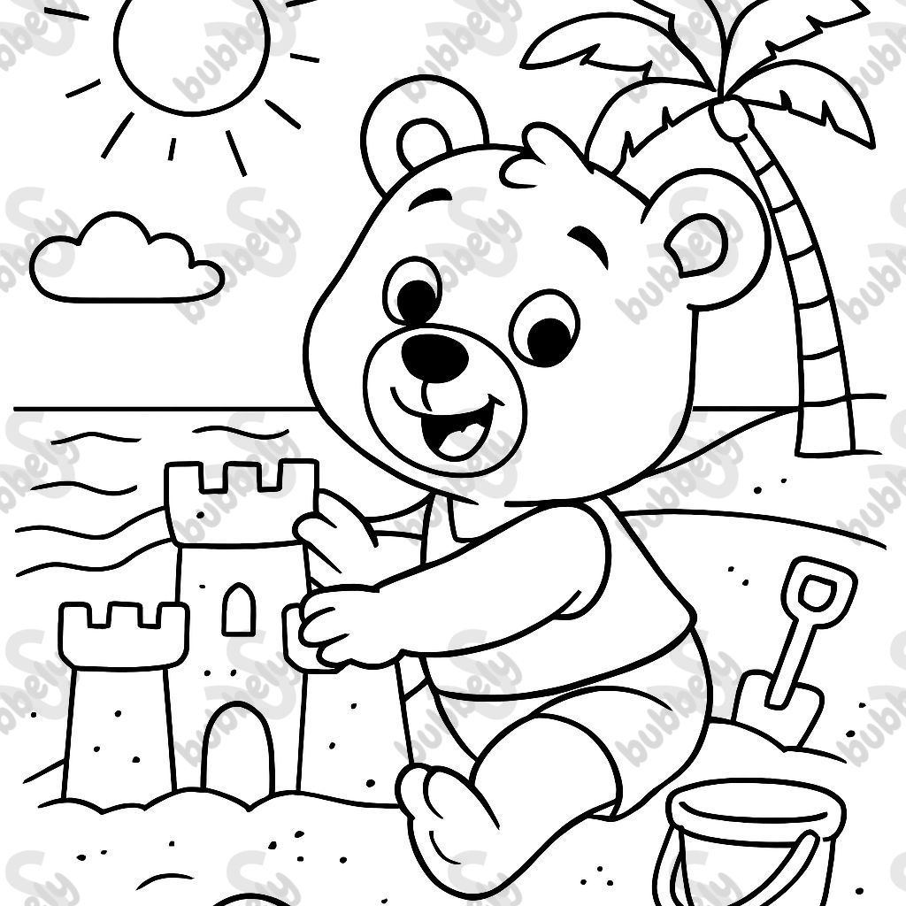 bear in the beach building sandcastle bear in the beach building sandcastle