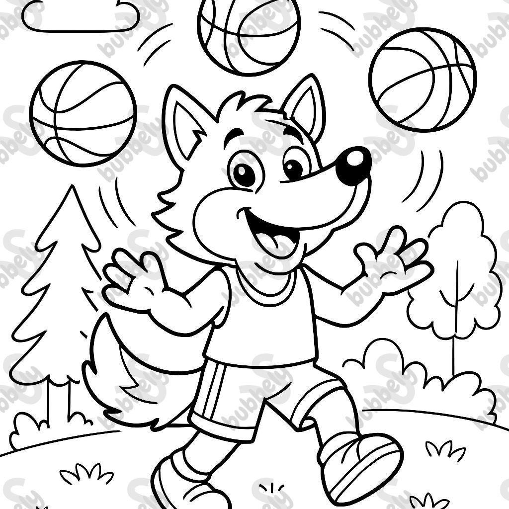 Lobo haciendo malabares con balones de baloncesto Lobo haciendo malabares con balones de baloncesto