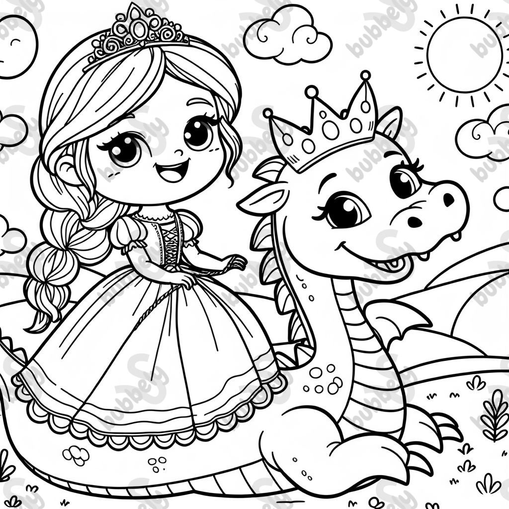 Prinzessin mit einem Zopf, die auf einem Drachen reitet Prinzessin mit einem Zopf, die auf einem Drachen reitet