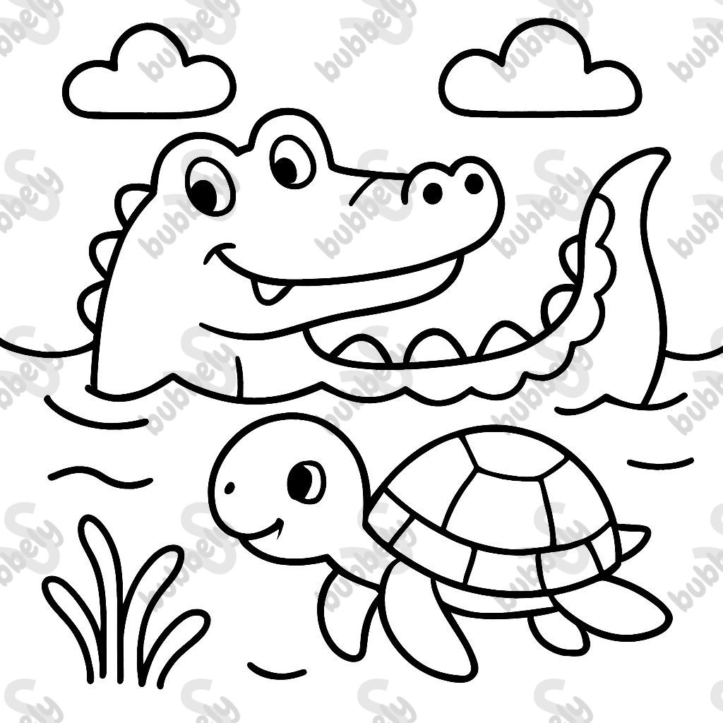 ein Alligator und eine Schildkröte, die im Wasser schwimmen ein Alligator und eine Schildkröte, die im Wasser schwimmen