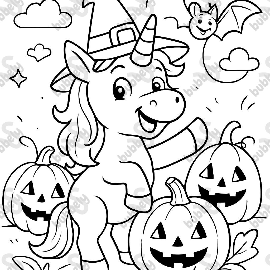 licorne d'halloween, citrouilles et chauve-souris licorne d'halloween, citrouilles et chauve-souris