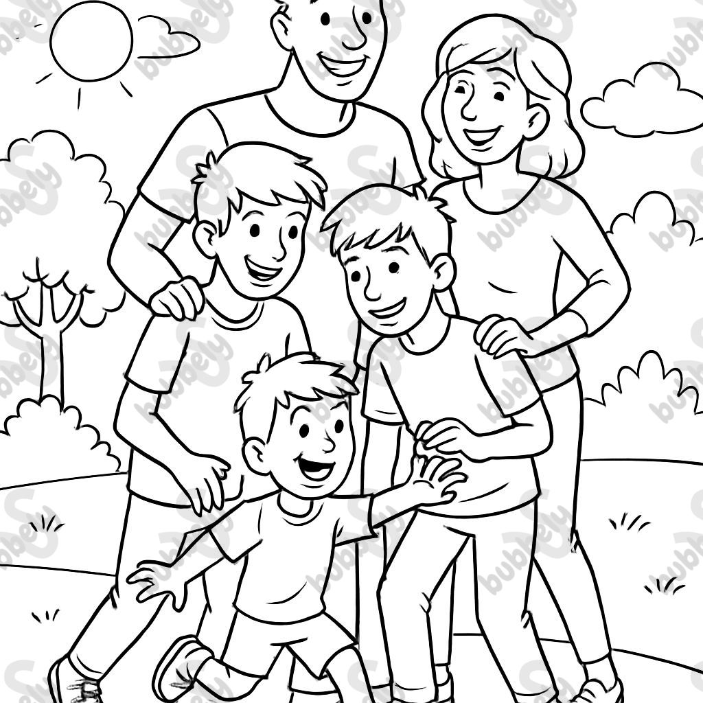 Imagen en línea de una familia con padre, madre y tres hijos (13, 10 y 6 años). El padre tiene un corte de cabello muy corto y es muy alto. Imagen en línea de una familia con padre, madre y tres hijos (13, 10 y 6 años). El padre tiene un corte de cabello muy corto y es muy alto.