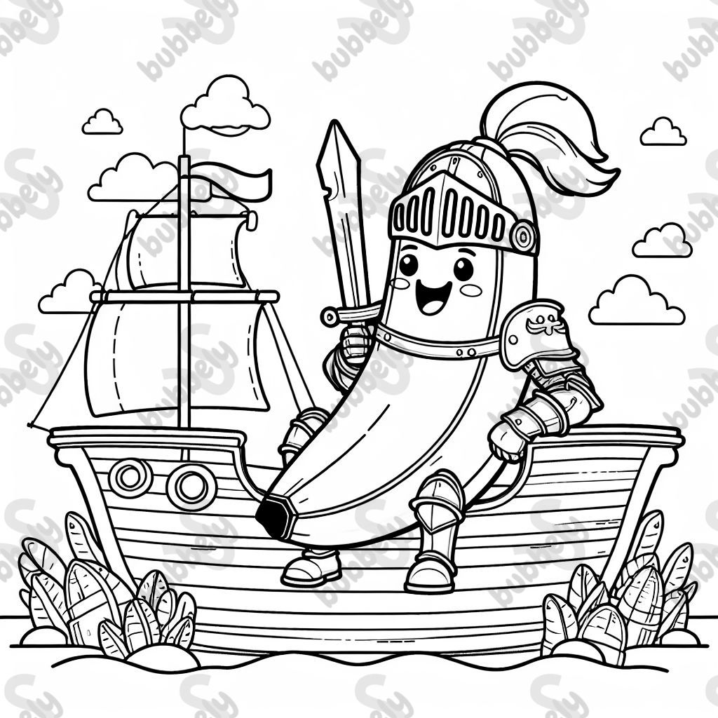 une banane en armure de chevalier assise dans un bateau pirate une banane en armure de chevalier assise dans un bateau pirate