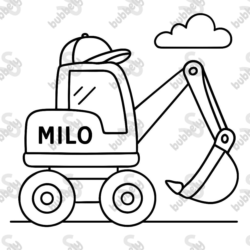 une pelle mécanique cool avec 'Milo' écrit dessus une pelle mécanique cool avec 'Milo' écrit dessus