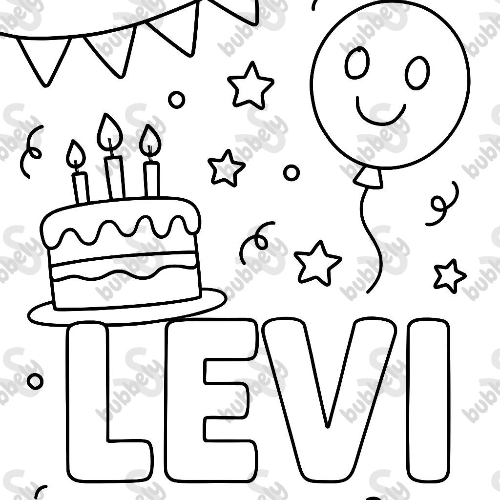 Le nom Levi avec des décorations d'anniversaire Le nom Levi avec des décorations d'anniversaire