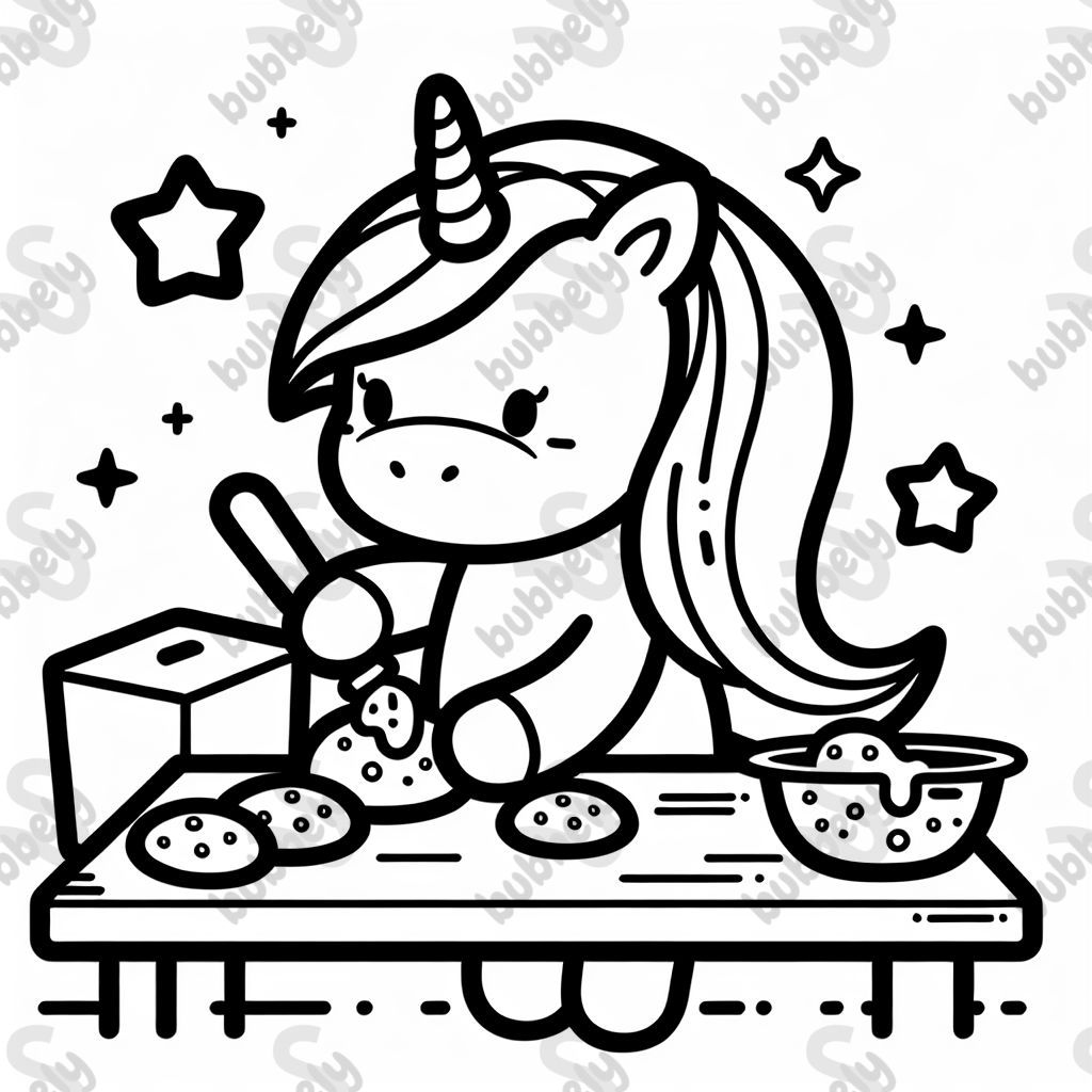 ein Einhorn, das Plätzchen backt