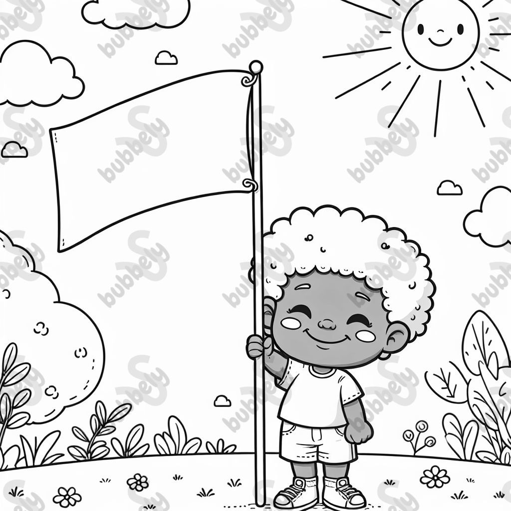 An African American kid holding a blank flag. Similar to the image in the book The ABCs of Black History by Rio Cortez. An African American kid holding a blank flag. Similar to the image in the book The ABCs of Black History by Rio Cortez.