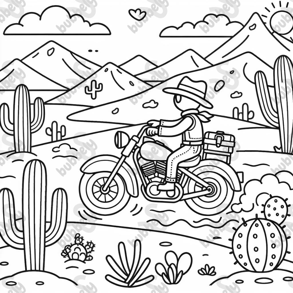 A motorcycle rides in the desert A motorcycle rides in the desert