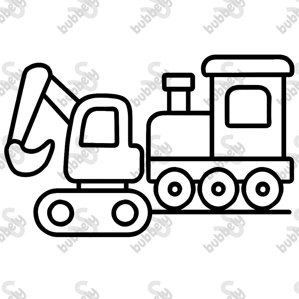 A mini excavator next to a train A mini excavator next to a train