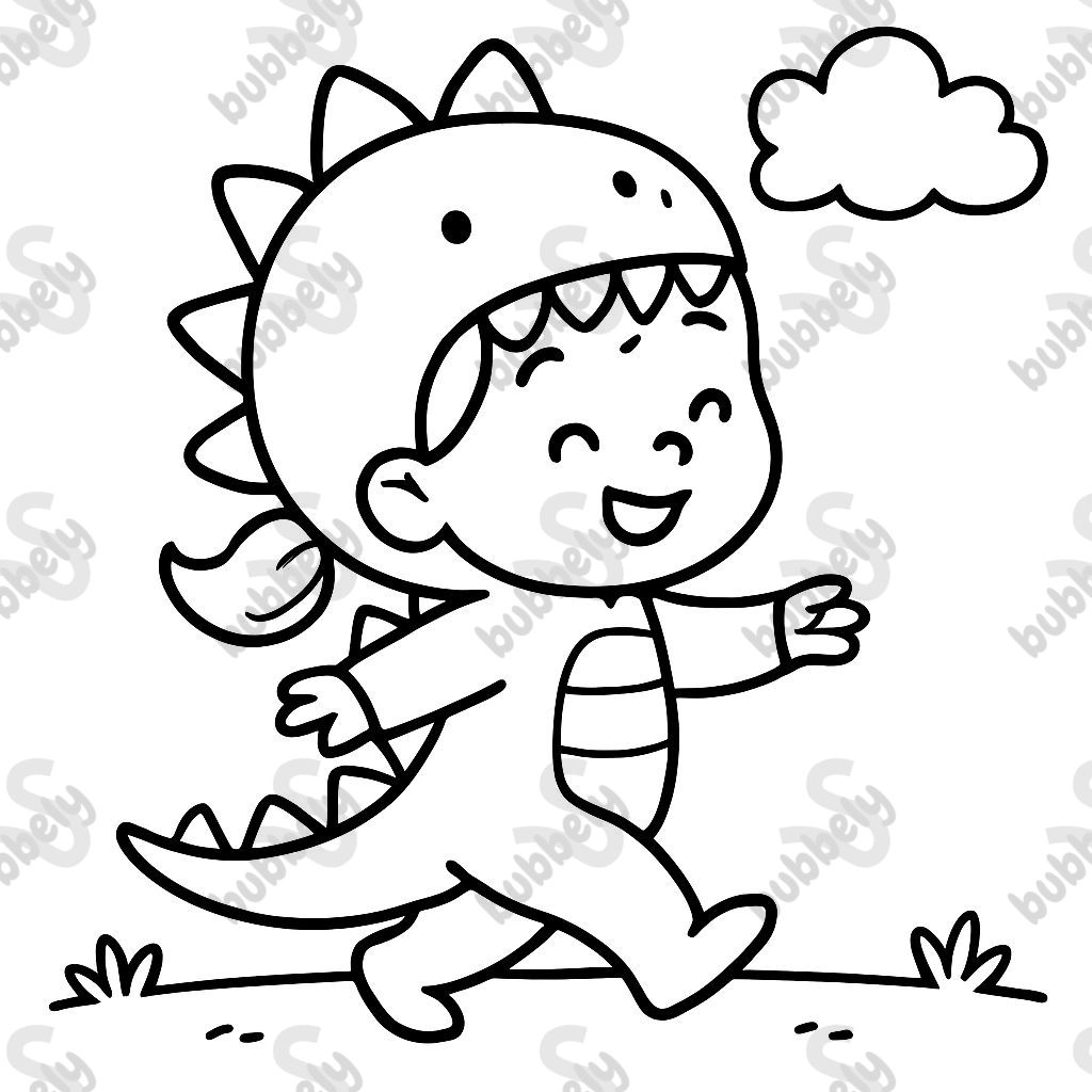 petite fille marchant comme un dinosaure et portant un costume de dinosaure petite fille marchant comme un dinosaure et portant un costume de dinosaure