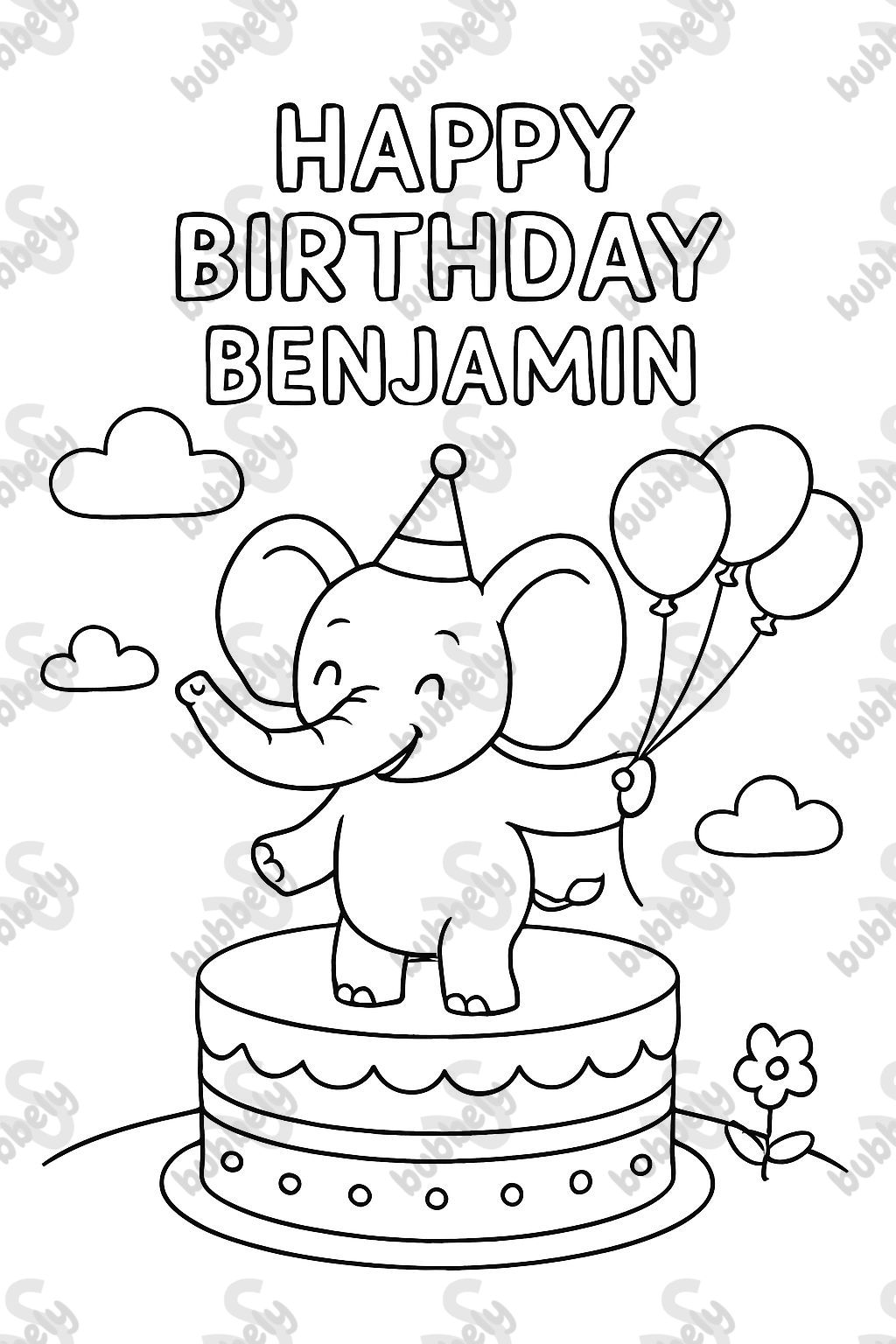 Happy Birthday Benjamin Elephant on cake with balloons Happy Birthday Benjamin Elephant on cake with balloons