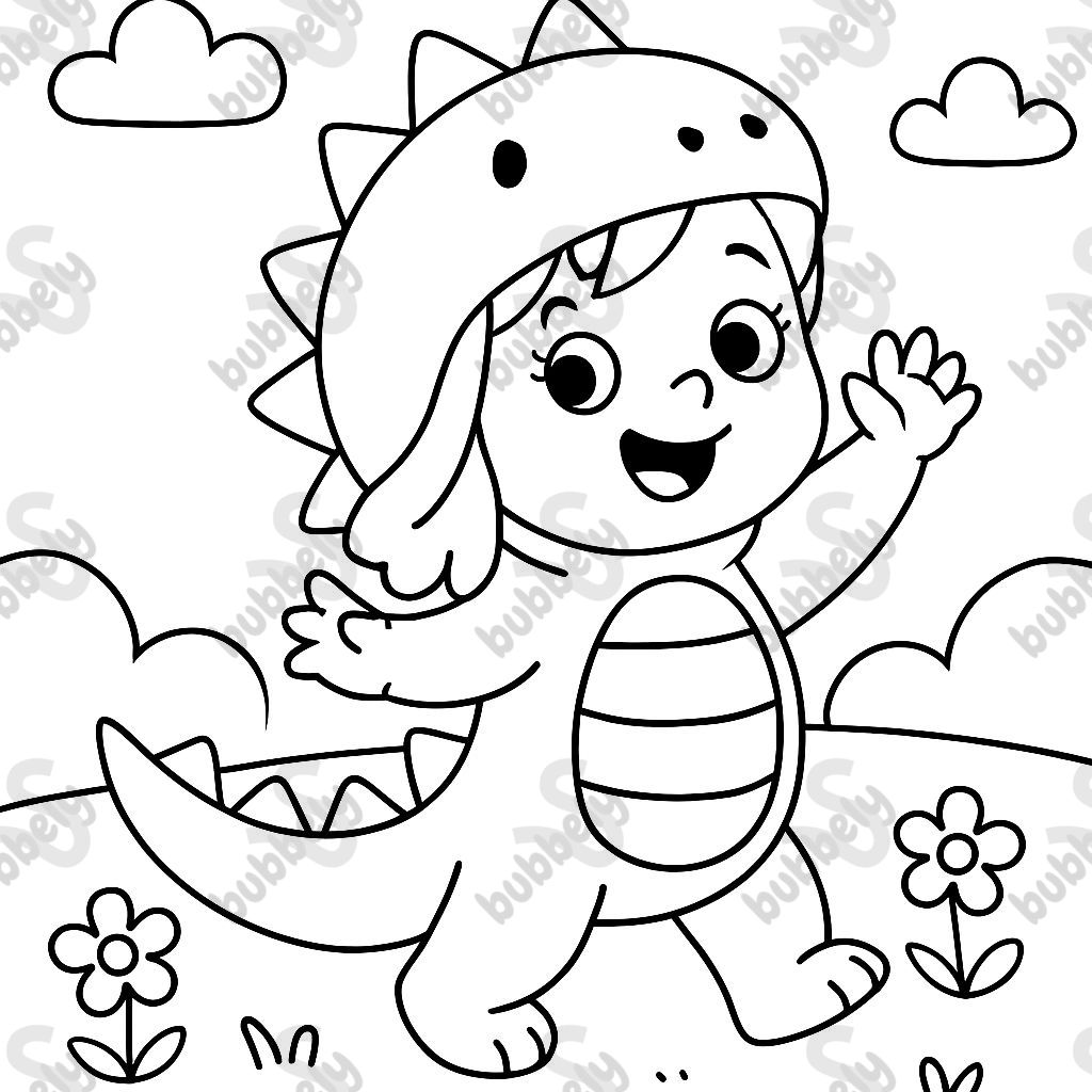 5-jähriges Mädchen, das als Dinosaurier verkleidet ist 5-jähriges Mädchen, das als Dinosaurier verkleidet ist