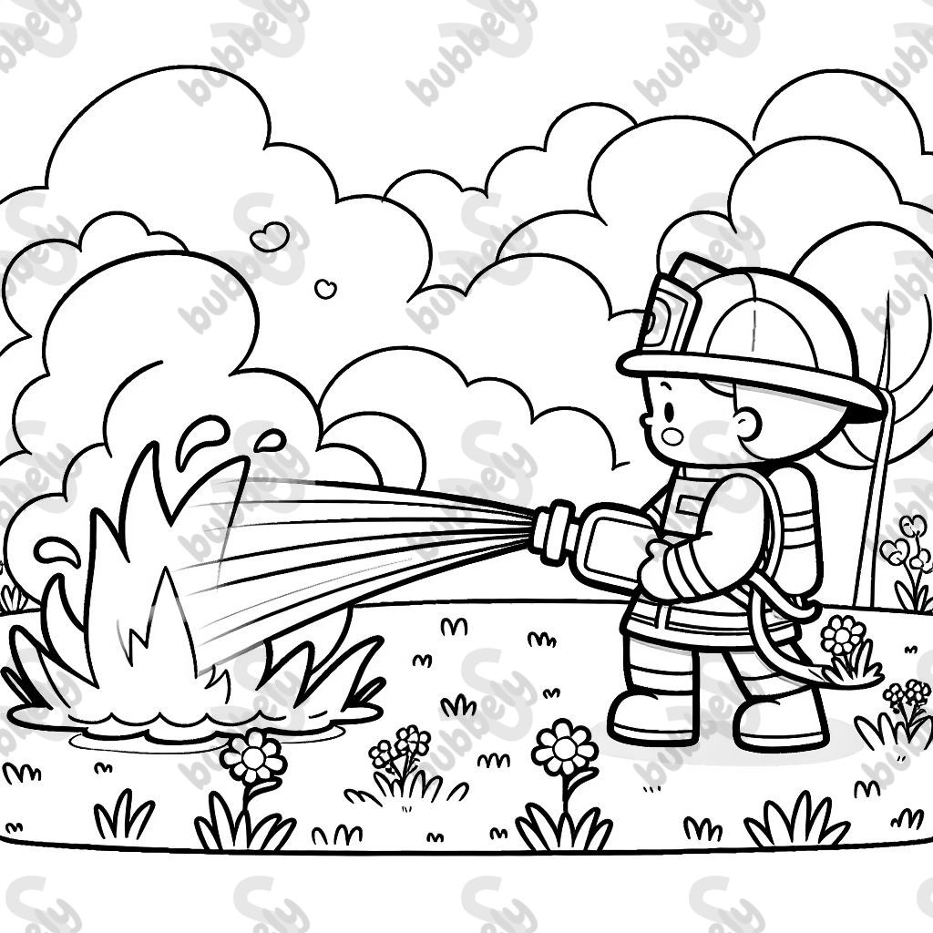 fire brigade on a meadow extinguishing a fire fire brigade on a meadow extinguishing a fire