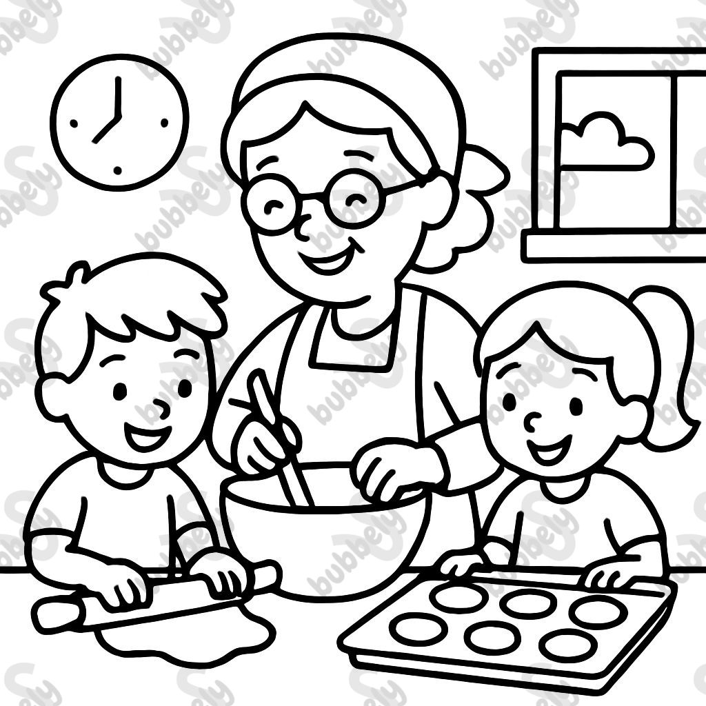 Grandma baking with grandson and granddaughter Grandma baking with grandson and granddaughter