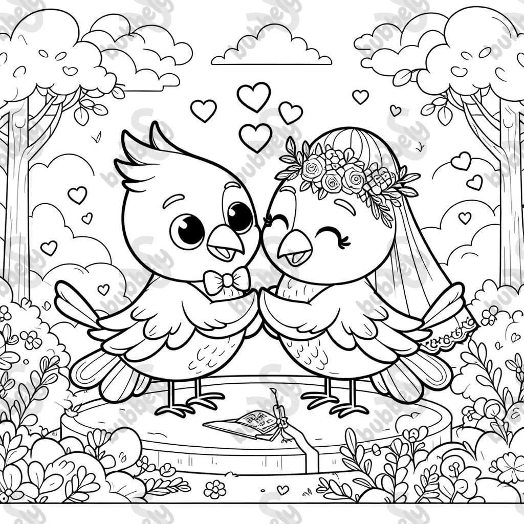 Cardinals getting married depicted in a colorful coloring page for children. Cardinals getting married depicted in a colorful coloring page for children.