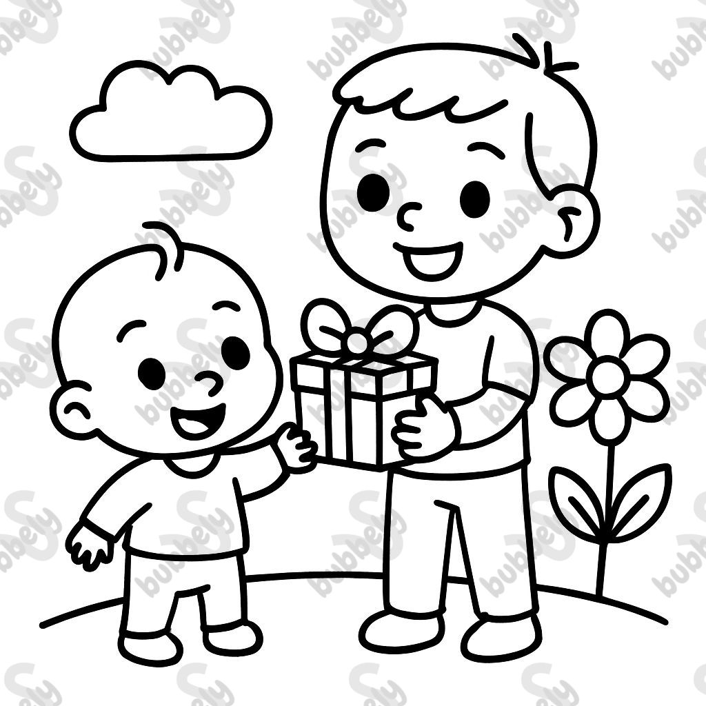 two brothers (1 and 3) with a gift and flowers two brothers (1 and 3) with a gift and flowers