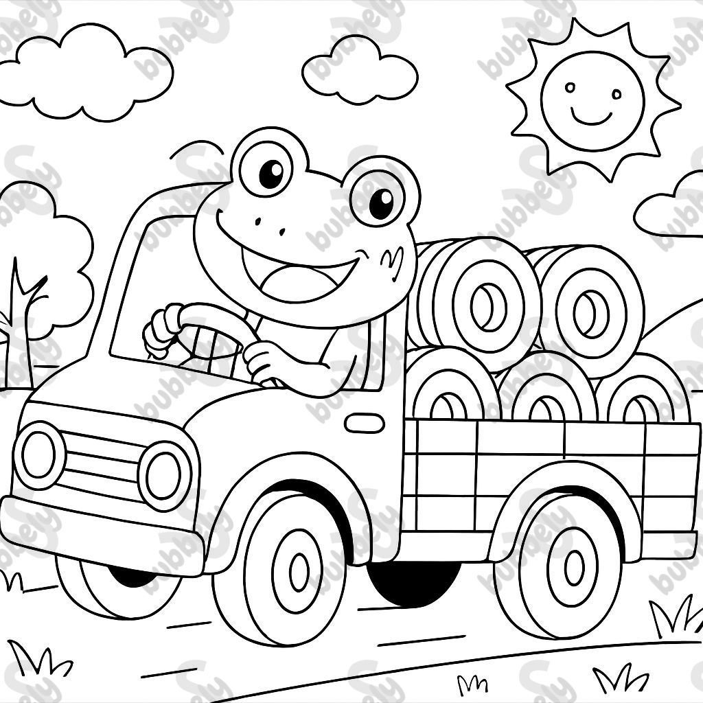 une grenouille conduisant un camion à plateforme livrant des bobines métalliques une grenouille conduisant un camion à plateforme livrant des bobines métalliques