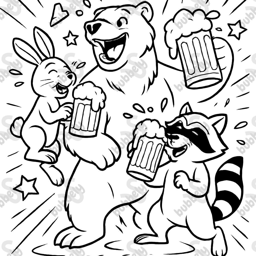 A scene where 3 animals are drinking rootbeer. A scene where 3 animals are drinking rootbeer.