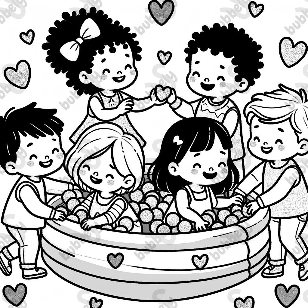 6 kids in a ball pits for Valentine's day