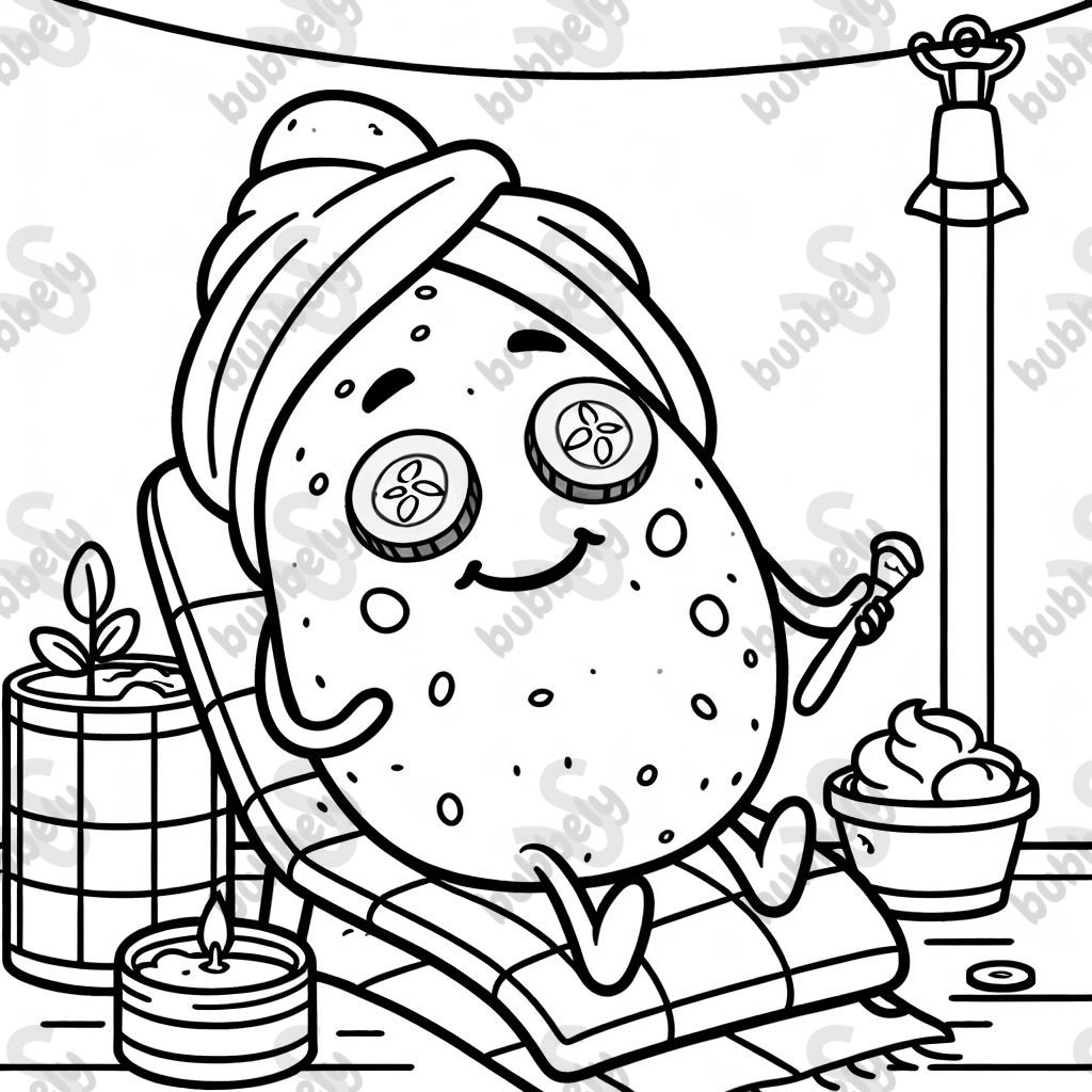 Pomme de terre recevant un soin du visage avec des concombres sur les yeux. Pomme de terre recevant un soin du visage avec des concombres sur les yeux.
