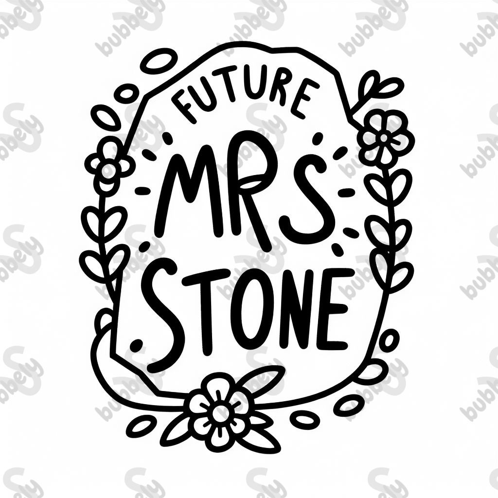 Police cursive « Future Mrs. Stone » avec des fleurs Police cursive « Future Mrs. Stone » avec des fleurs