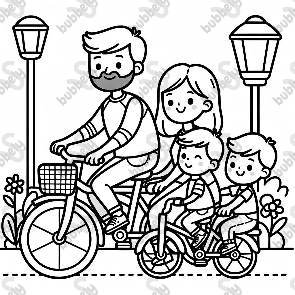 Una familia de cuatro montando en bicicletas. Una familia de cuatro montando en bicicletas.