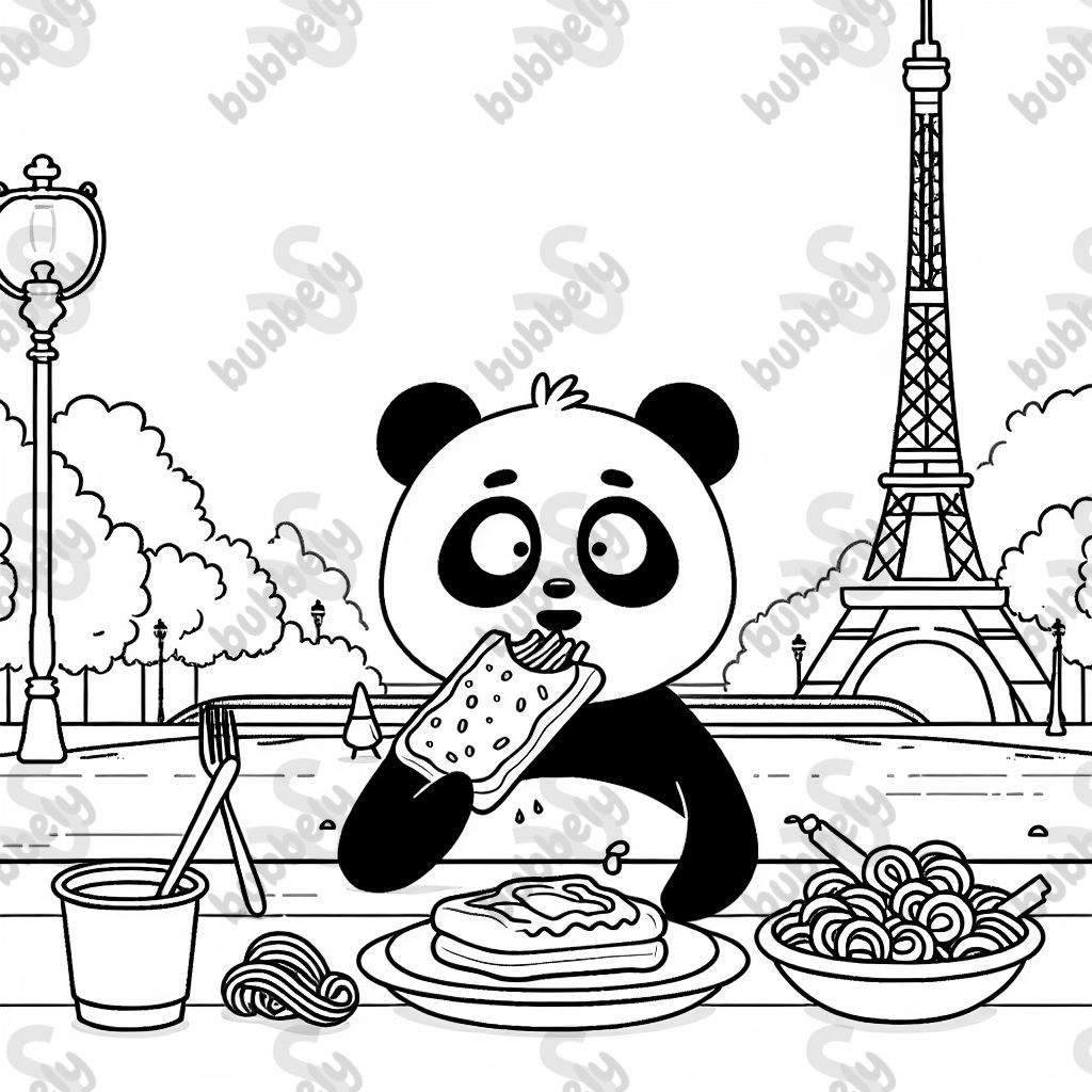 panda eating a poptart and pasta in paris
