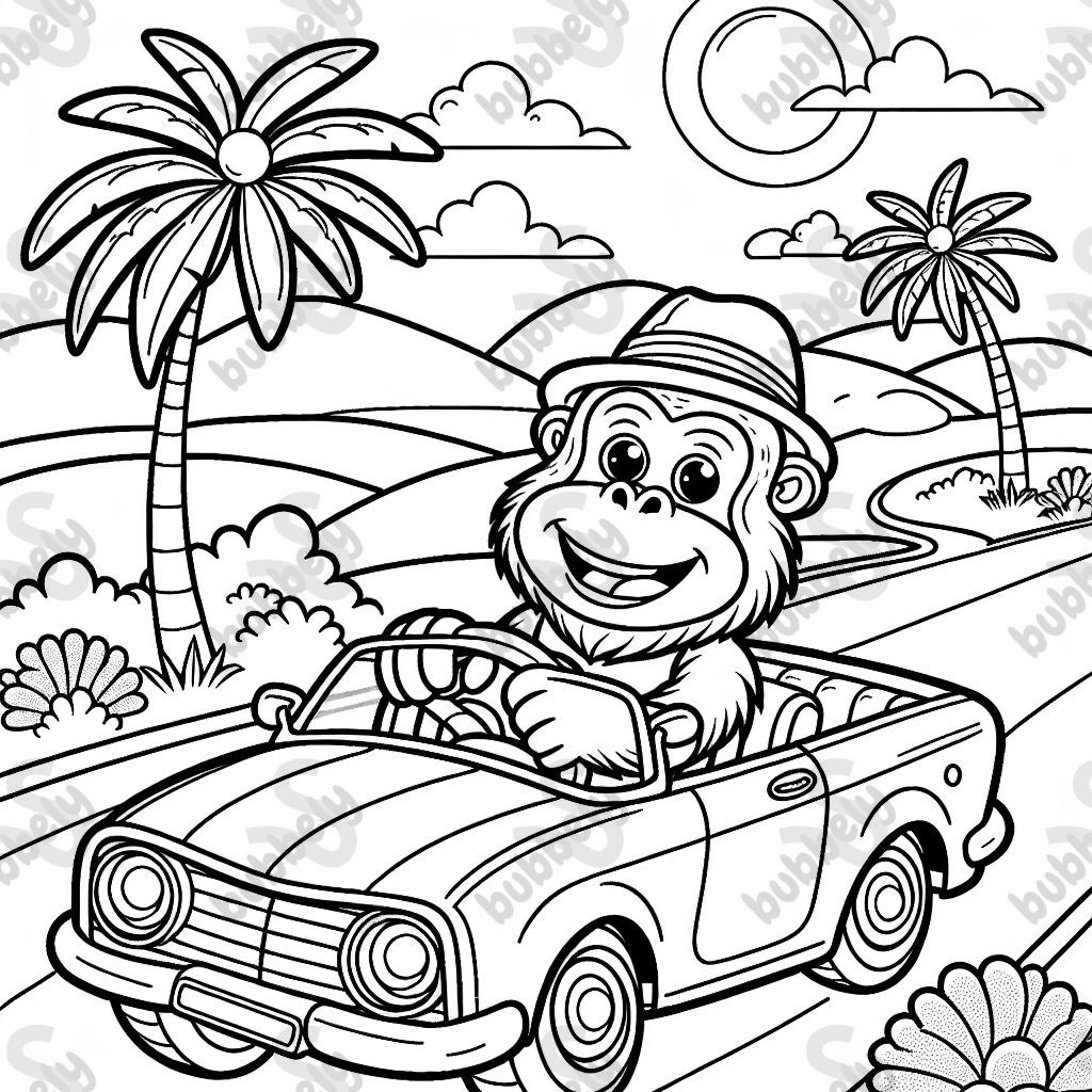 Un orangután conduciendo un convertible Un orangután conduciendo un convertible