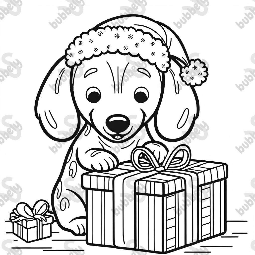 Doxie openeing a dog tounon christmas day