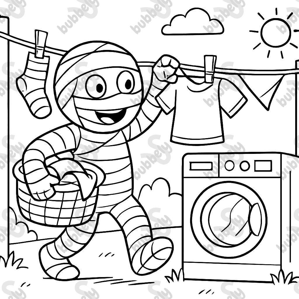 Una momia haciendo la lavandería. Una momia haciendo la lavandería.