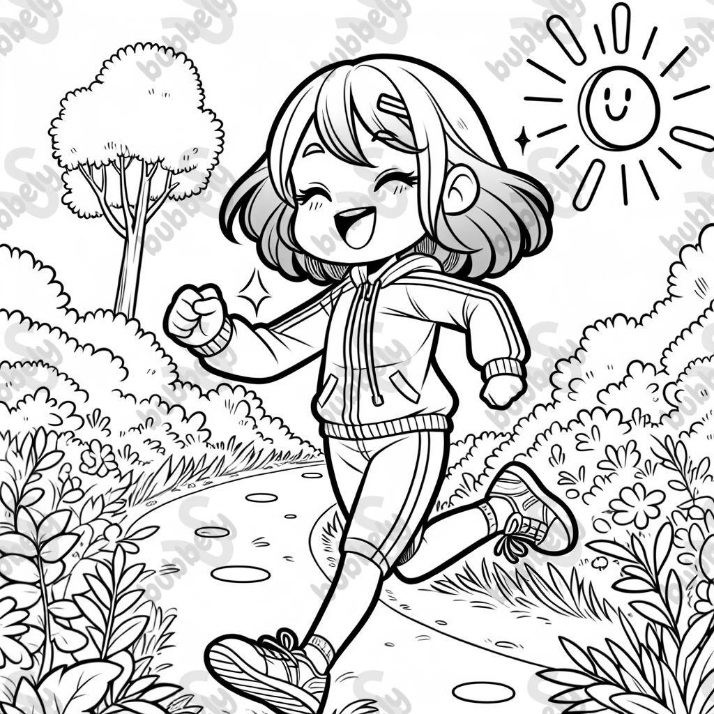 Fille en tenue de sport avec des cheveux de longueur moyenne courant sur un sentier Fille en tenue de sport avec des cheveux de longueur moyenne courant sur un sentier