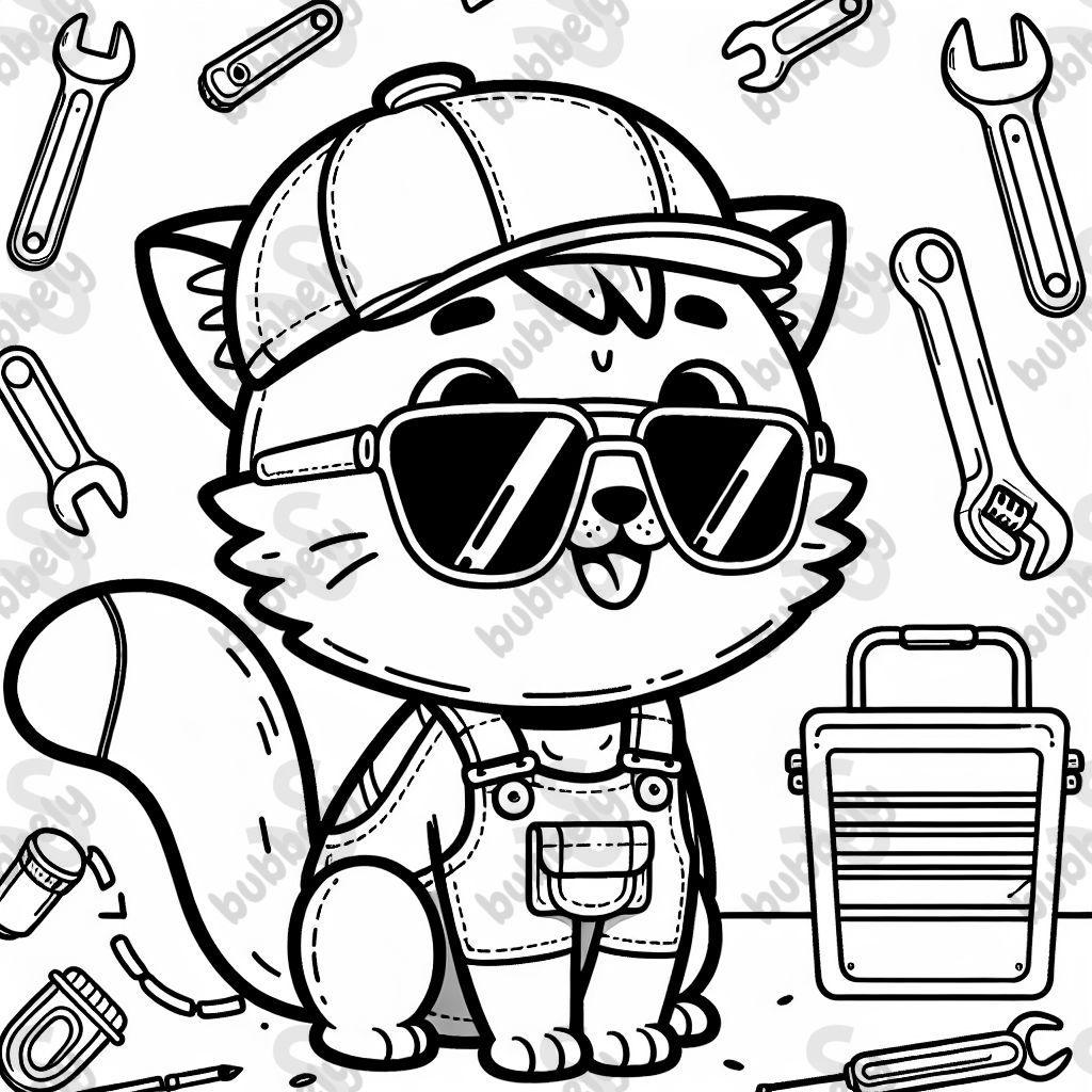 cat mechanic wearing sunglasses