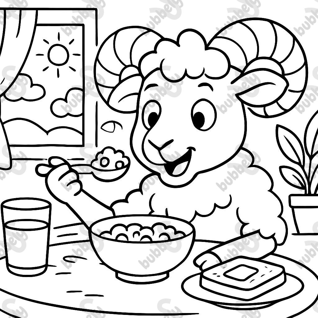 un bélier en train de prendre son petit déjeuner un bélier en train de prendre son petit déjeuner