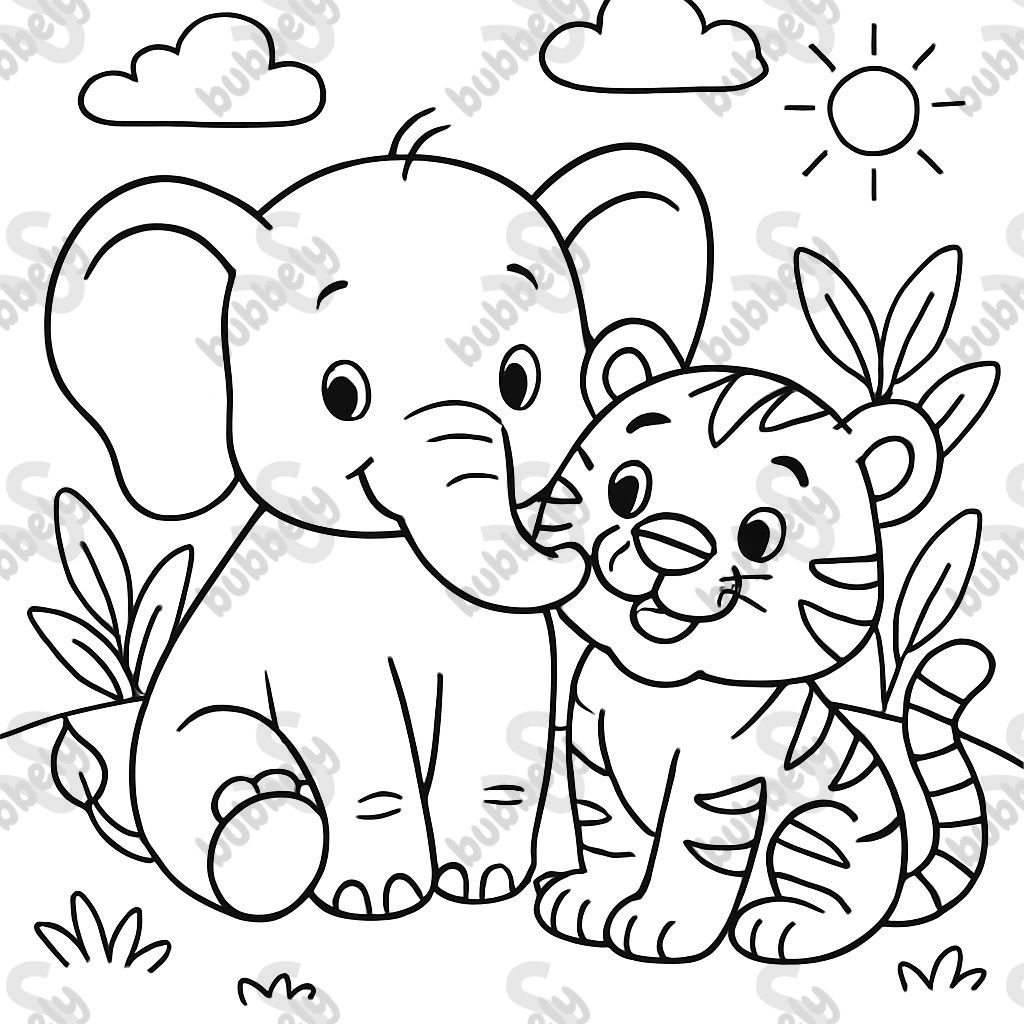 Elefant und großer Tiger sind beste Freunde Elefant und großer Tiger sind beste Freunde