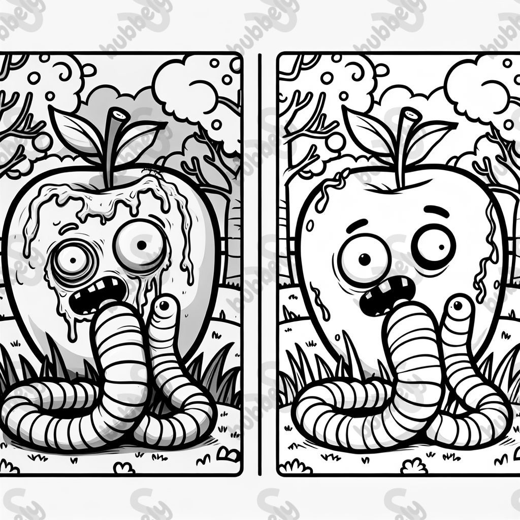 Einen Apfeln mit Würmern,im Hintergrund kotzt ein Zombie