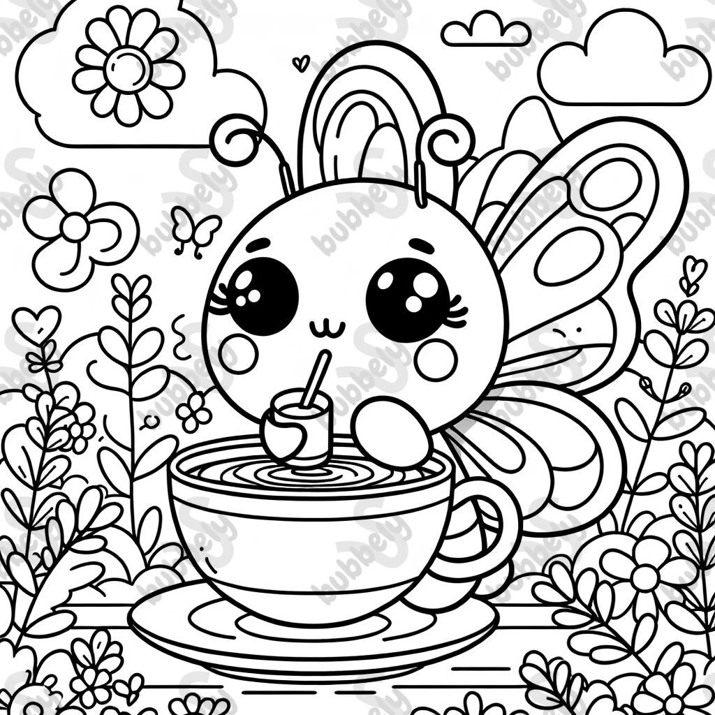 Una mariposa bebiendo café Una mariposa bebiendo café