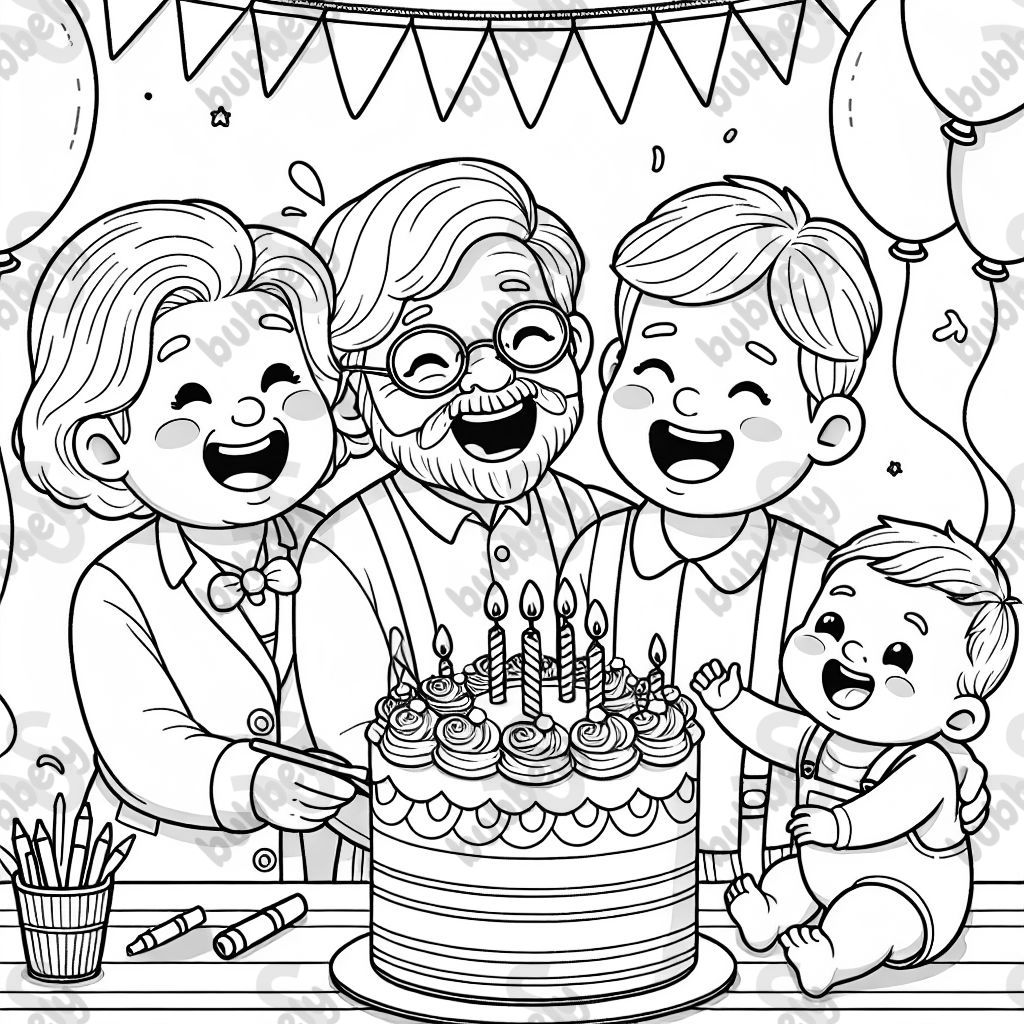 Oma, ein Junge und mein Babybruder mit einer Geburtstagstorte Oma, ein Junge und mein Babybruder mit einer Geburtstagstorte