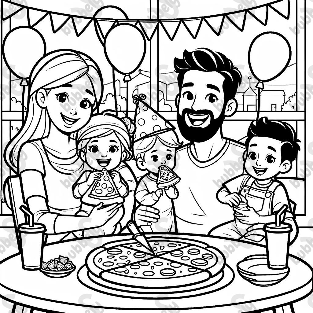 einfache Pizza-Party mit Mama, Papa, kleinem Jungen und Baby einfache Pizza-Party mit Mama, Papa, kleinem Jungen und Baby