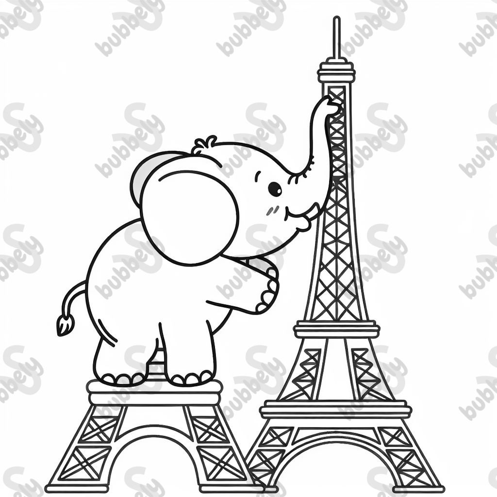 An elephant climbing the Eiffel Tower. An elephant climbing the Eiffel Tower.