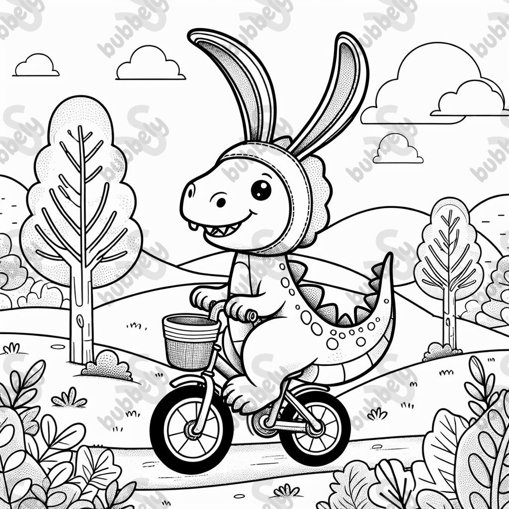 Dinosaurier auf Fahrrad mit hasenohren