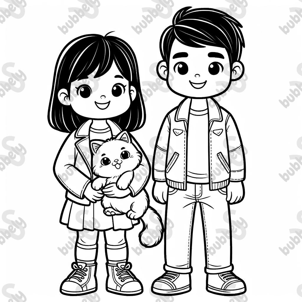 Junge hält eine flauschige Katze mit seiner Mama und seinem Papa. Junge hält eine flauschige Katze mit seiner Mama und seinem Papa.