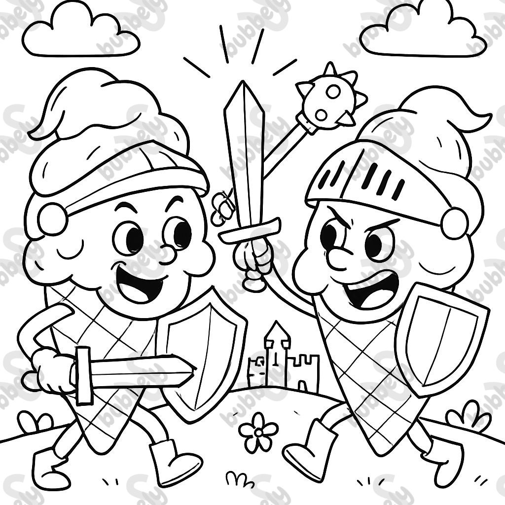 deux cornets de glace déguisés en chevaliers se battent deux cornets de glace déguisés en chevaliers se battent