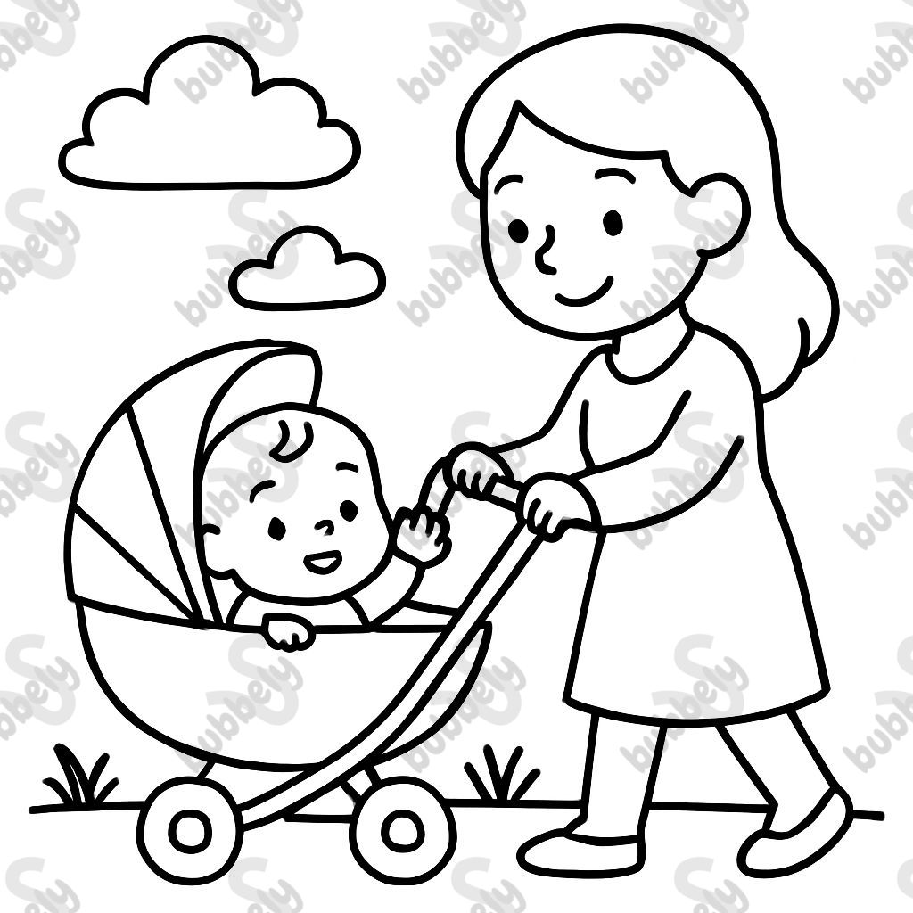 Baby im Kinderwagen und Mami Baby im Kinderwagen und Mami